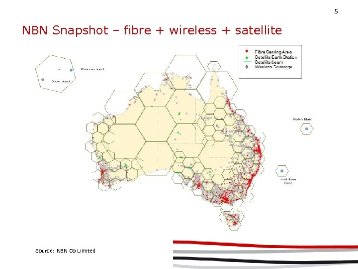 5 NBN Snapshot – fibre + wireless + satellite Source: NBN Co Limited 