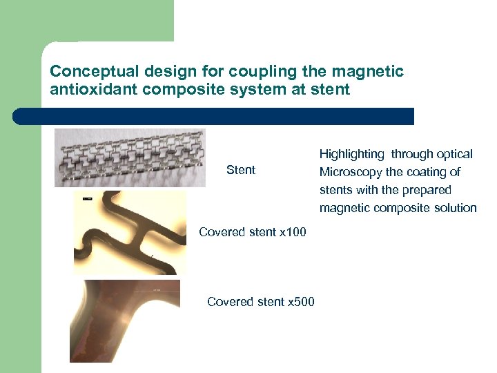 Conceptual design for coupling the magnetic antioxidant composite system at stent Stent Covered stent