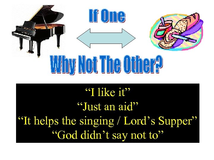 “I like it” “Just an aid” “It helps the singing / Lord’s Supper” “God