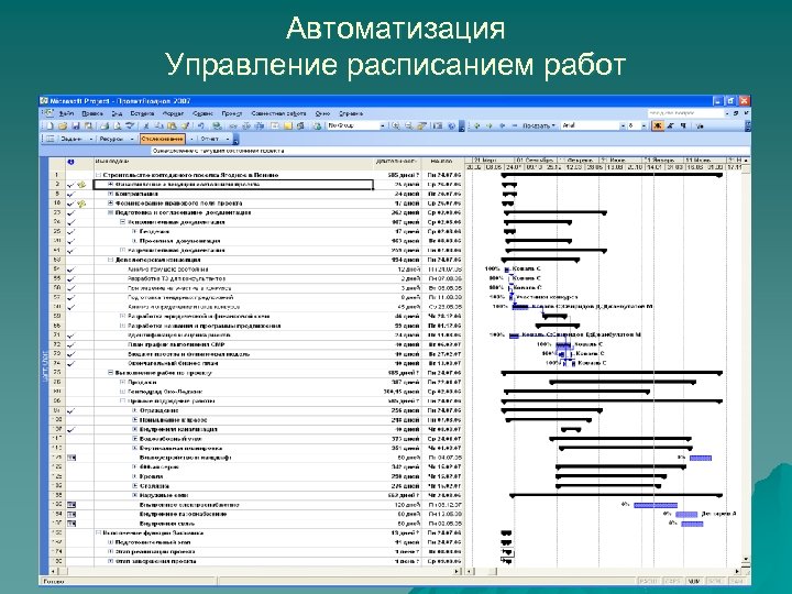 Файл описания проекта. План работ по автоматизации. Проект MS Project автоматизации.