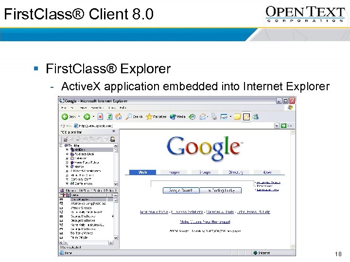 First. Class® Client 8. 0 § First. Class® Explorer - Active. X application embedded