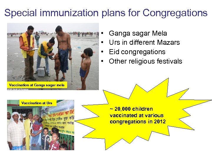 Special immunization plans for Congregations • • Ganga sagar Mela Urs in different Mazars