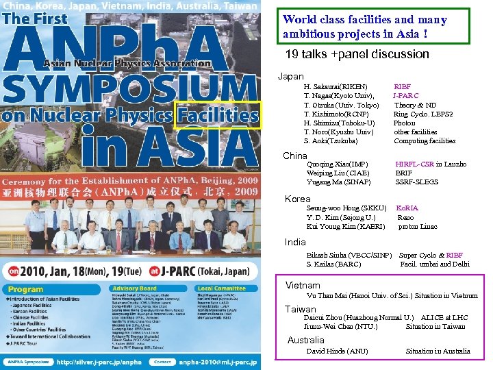 World class facilities and many ambitious projects in Asia ! 19 talks +panel discussion