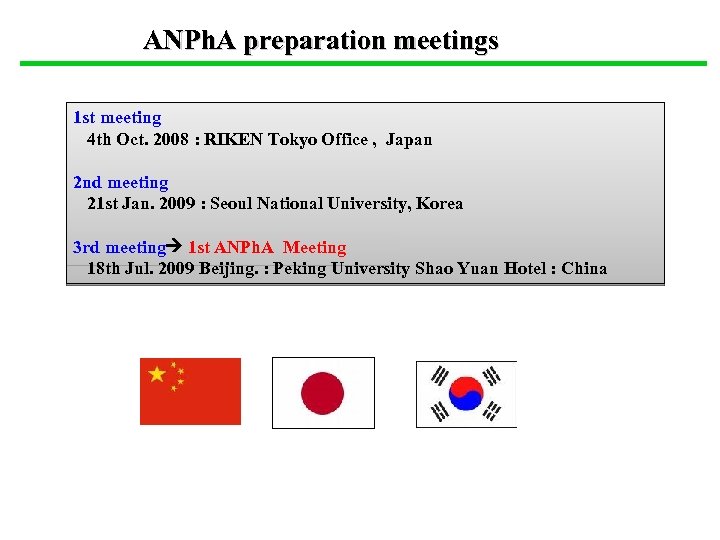 ANPh. A preparation meetings 1 st meeting 4 th Oct. 2008 : RIKEN Tokyo