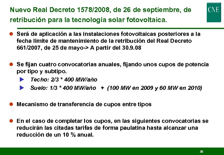 Nuevo Real Decreto 1578/2008, de 26 de septiembre, de retribución para la tecnología solar