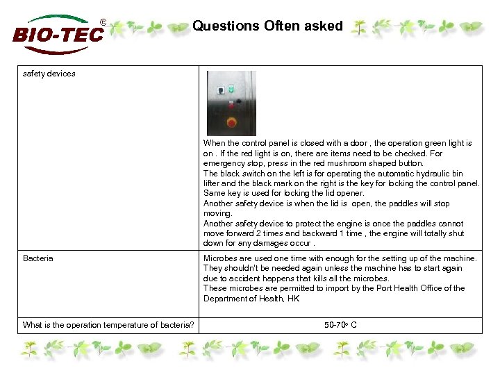 Questions Often asked safety devices When the control panel is closed with a door