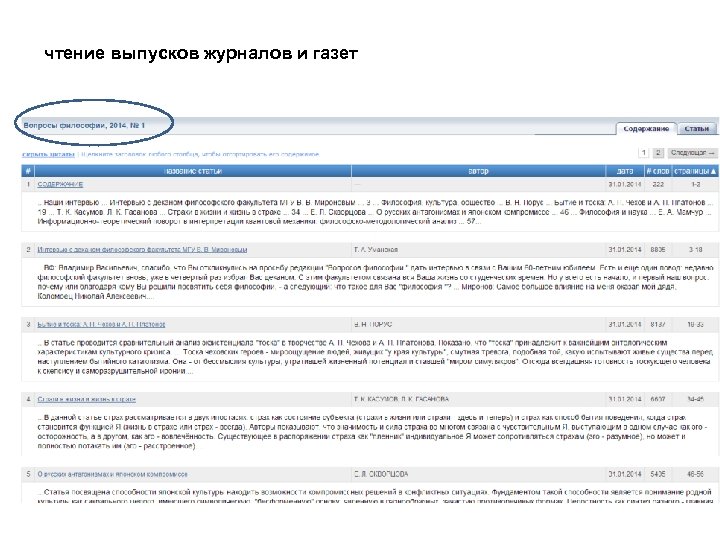 чтение выпусков журналов и газет 