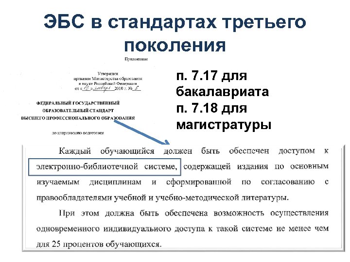 ЭБС в стандартах третьего поколения п. 7. 17 для бакалавриата п. 7. 18 для