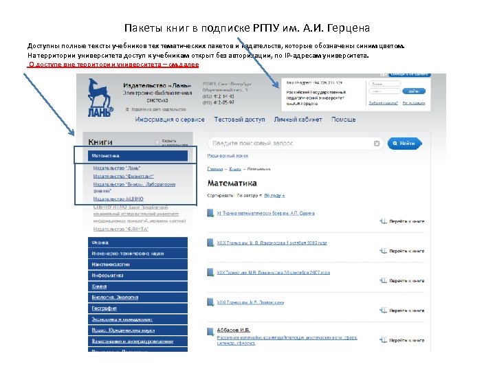 Пакеты книг в подписке РГПУ им. А. И. Герцена Доступны полные тексты учебников тех