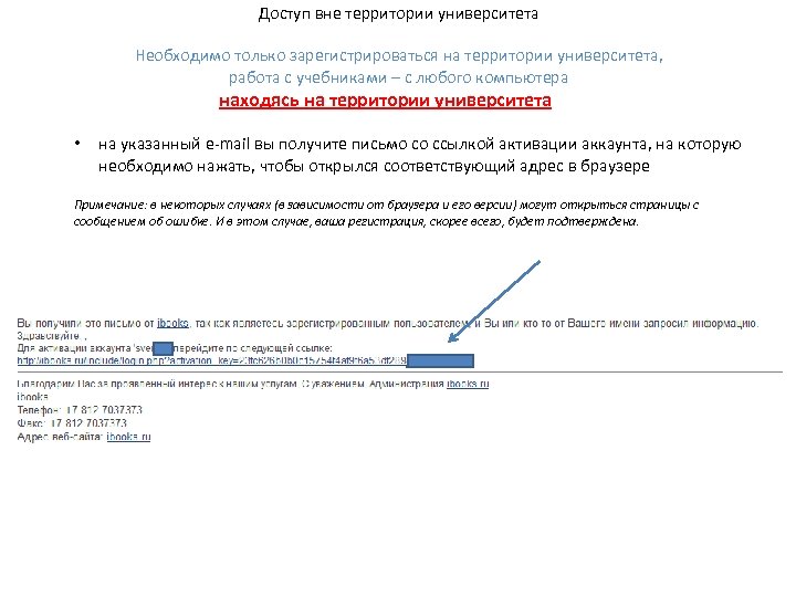 Доступ вне территории университета Необходимо только зарегистрироваться на территории университета, работа с учебниками –