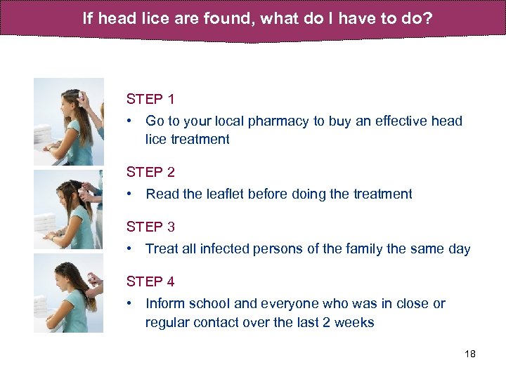 If head lice are found, what do I have to do? STEP 1 •
