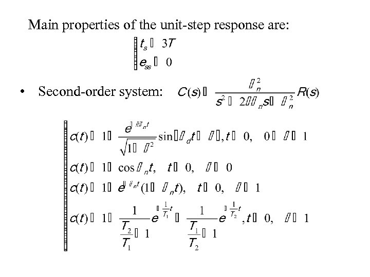 Main properties of the unit-step response are: • Second-order system: 