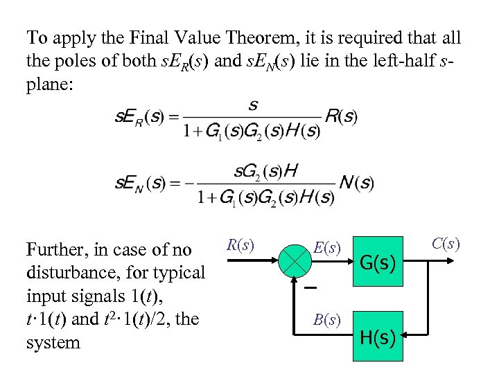 To apply the Final Value Theorem, it is required that all the poles of