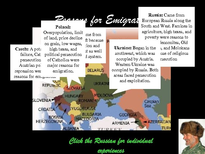 Reasons for Emigration Poland: Overpopulation, limit Slovakia: Came from of land, price decline rural