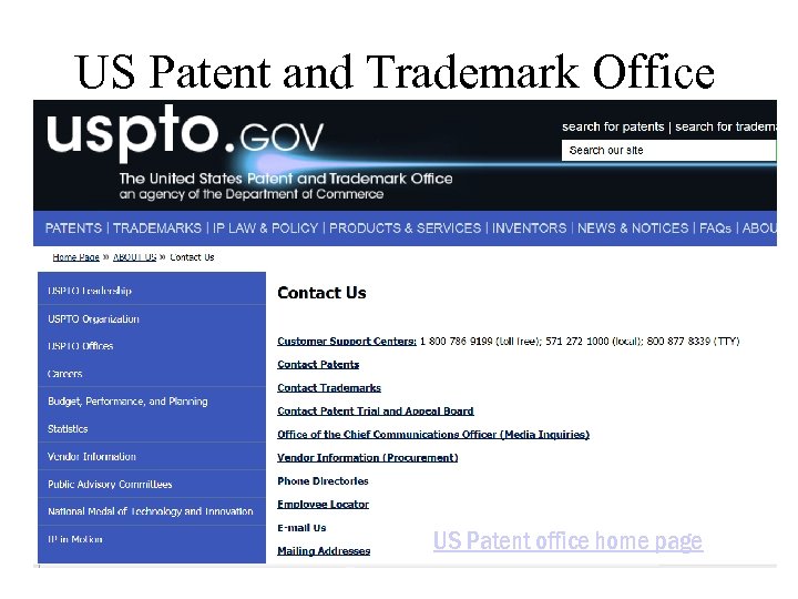 US Patent and Trademark Office US Patent office home page 