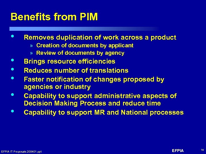 Benefits from PIM • • • Removes duplication of work across a product »