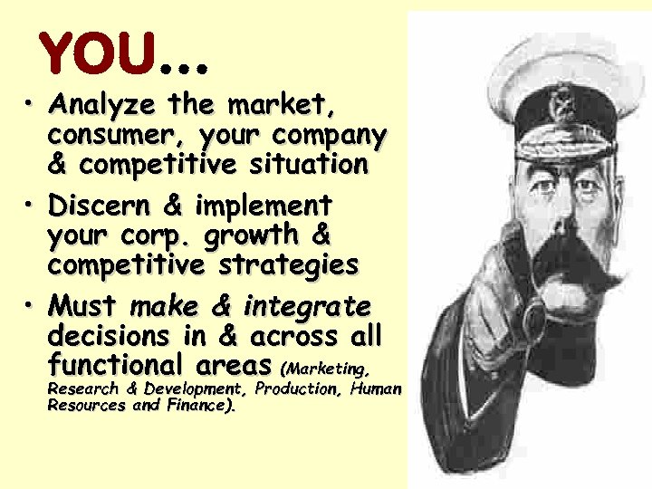 YOU… • Analyze the market, consumer, your company & competitive situation • Discern &