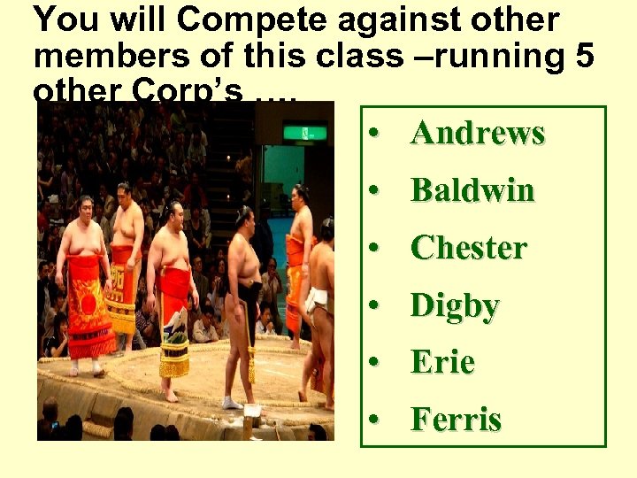 You will Compete against other members of this class –running 5 other Corp’s ….