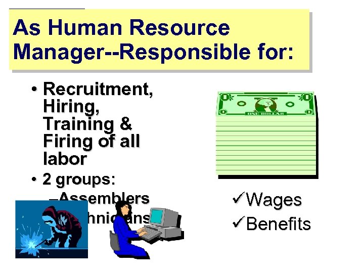 M A R K E T I N G As Human Resource Manager--Responsible for: