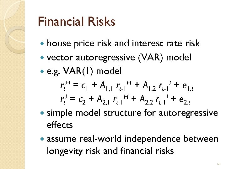 Financial Risks house price risk and interest rate risk vector autoregressive (VAR) model e.