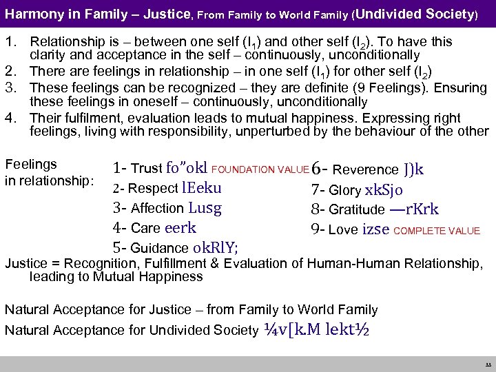 Harmony in Family – Justice, From Family to World Family (Undivided Society) 1. Relationship