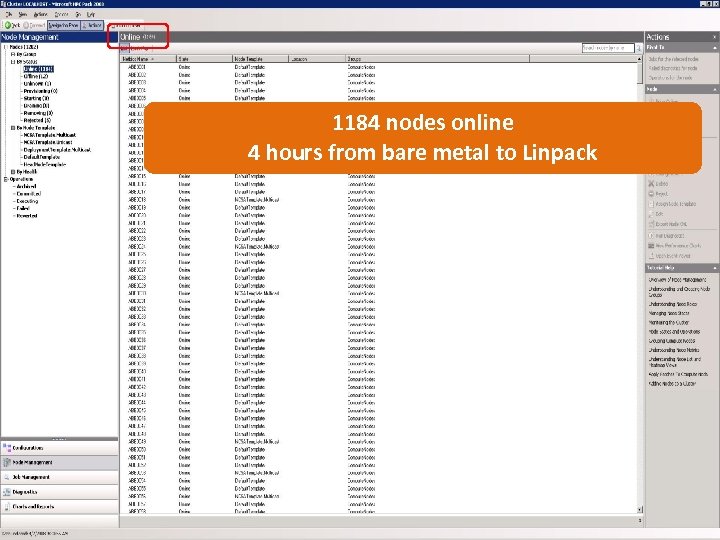 1184 nodes online 4 hours from bare metal to Linpack 