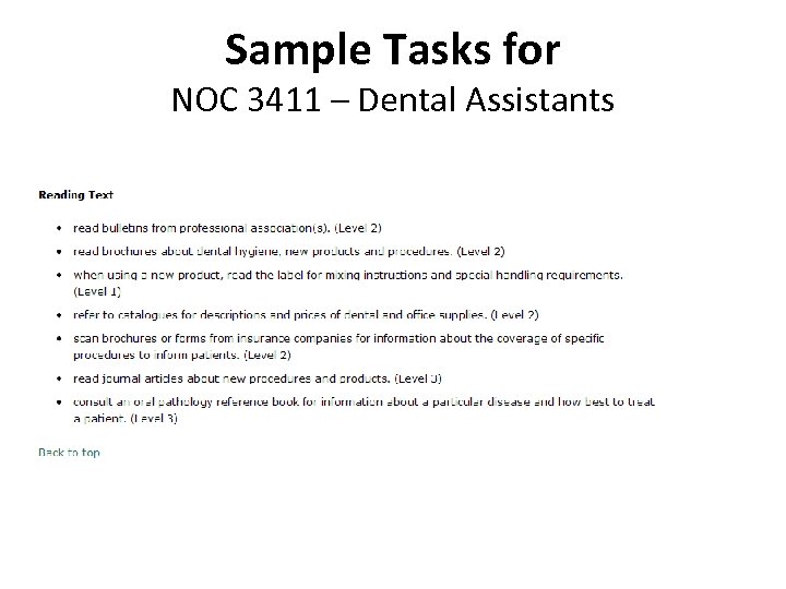 Sample Tasks for NOC 3411 – Dental Assistants 