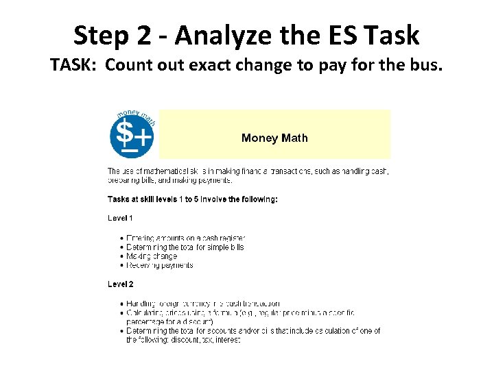 Step 2 - Analyze the ES Task TASK: Count out exact change to pay