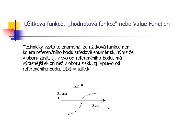 Užitková funkce, „hodnotová funkce“ nebo Value Function Technicky vzato to znamená, že užitková funkce
