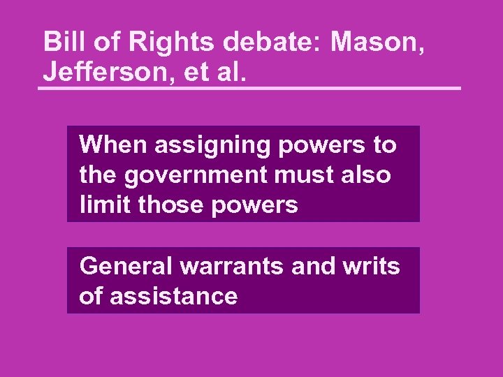 Bill of Rights debate: Mason, Jefferson, et al. When assigning powers to the government