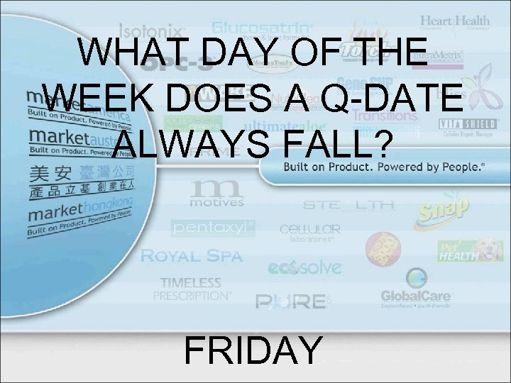 WHAT DAY OF THE WEEK DOES A Q-DATE ALWAYS FALL? FRIDAY 