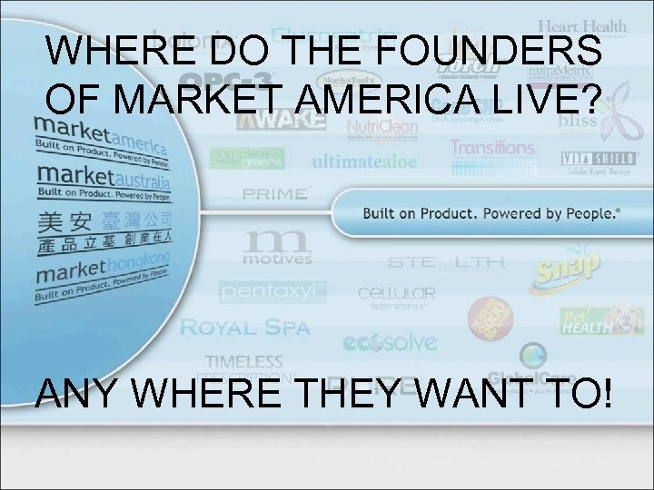 WHERE DO THE FOUNDERS OF MARKET AMERICA LIVE? ANY WHERE THEY WANT TO! 