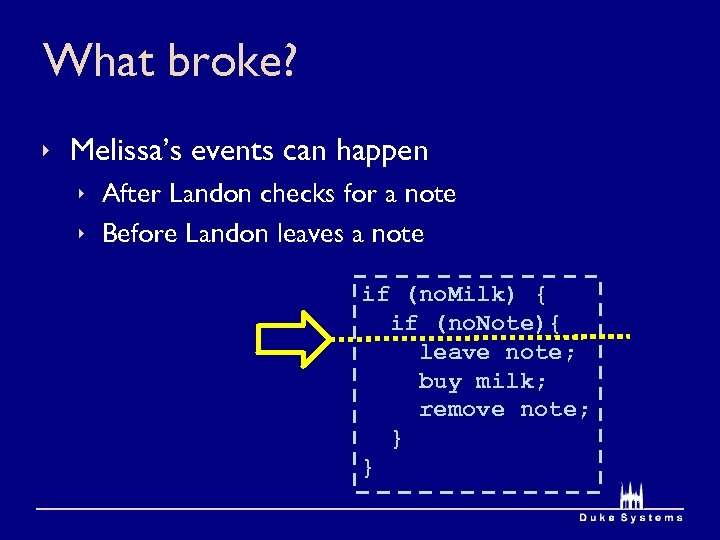 What broke? ê Melissa’s events can happen ê After Landon checks for a note