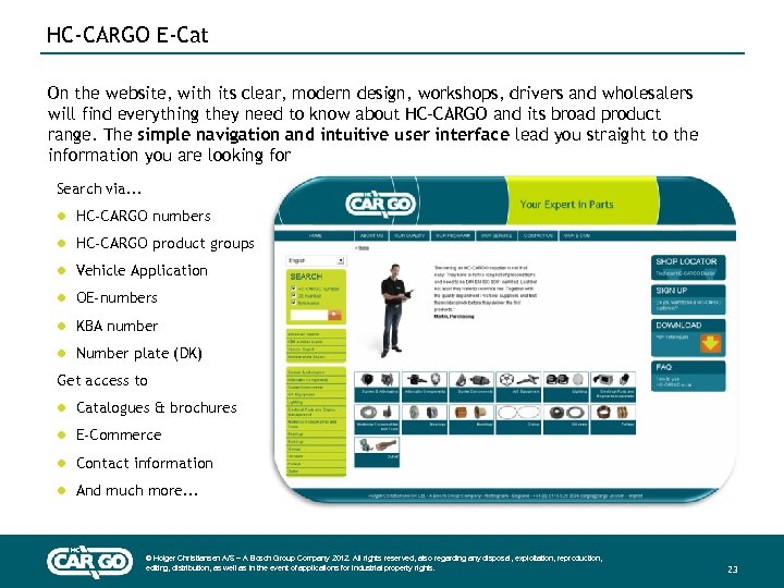 HC-CARGO E-Cat On the website, with its clear, modern design, workshops, drivers and wholesalers