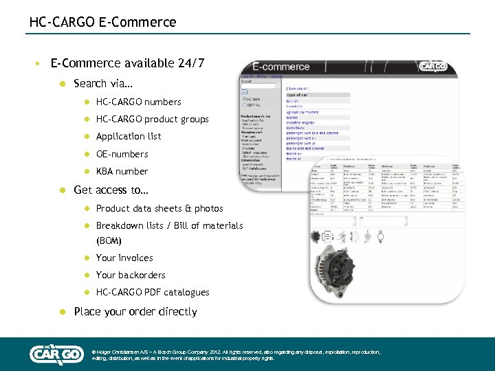 HC-CARGO E-Commerce • E-Commerce available 24/7 l Search via… l HC-CARGO numbers l HC-CARGO