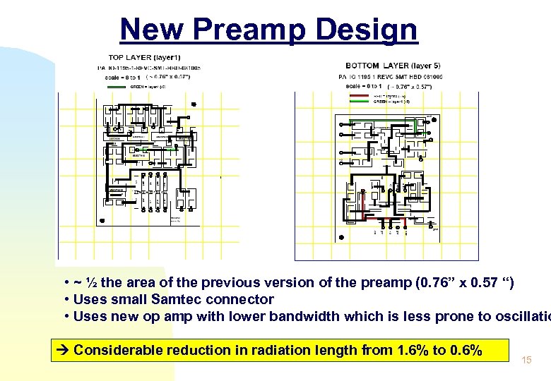 New Preamp Design • ~ ½ the area of the previous version of the
