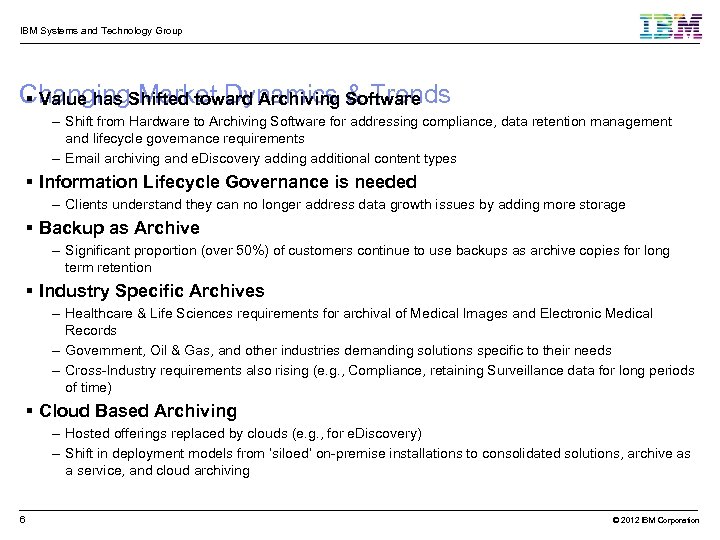 IBM Systems and Technology Group Changing. Shifted toward Archiving Software Value has Market Dynamics