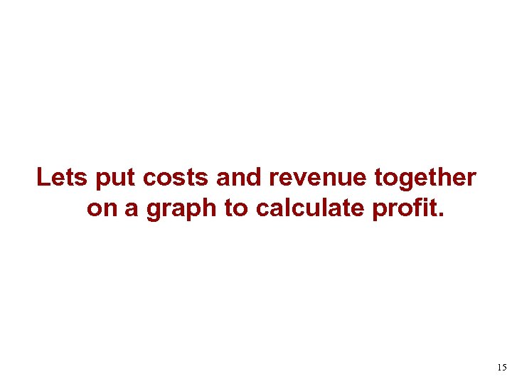 Lets put costs and revenue together on a graph to calculate profit. 15 