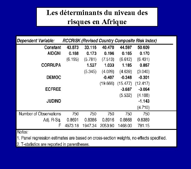 Les déterminants du niveau des risques en Afrique 