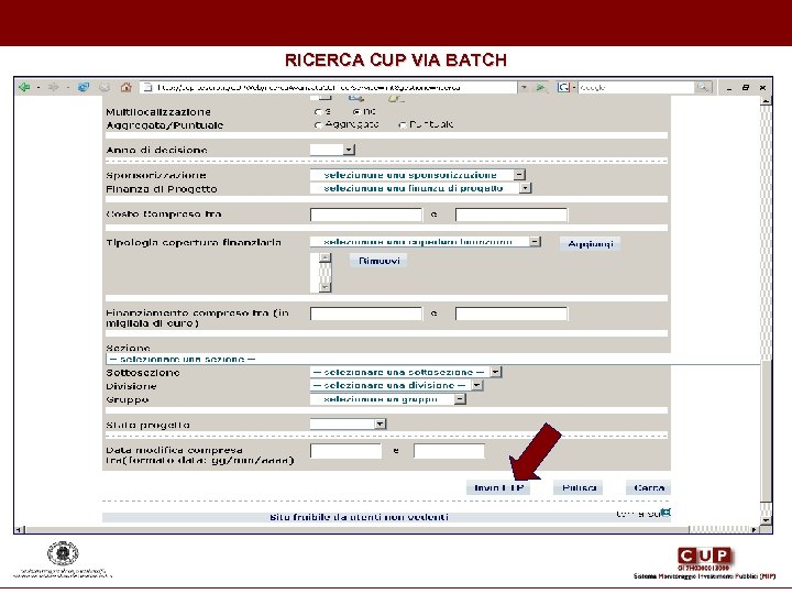 RICERCA CUP VIA BATCH 