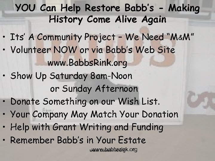 YOU Can Help Restore Babb’s - Making History Come Alive Again • Its’ A