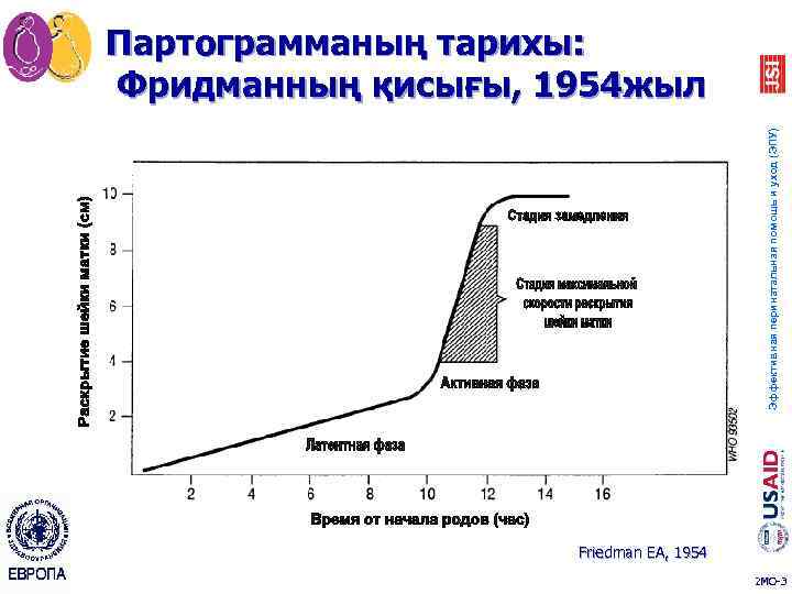 Эффективная перинатальная помощь и уход (ЭПУ) Партограмманың тарихы: Фридманның қисығы, 1954 жыл Friedman EA,