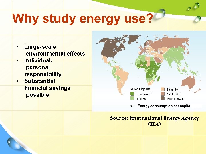 Why study energy use? • Large-scale environmental effects • Individual/ personal responsibility • Substantial