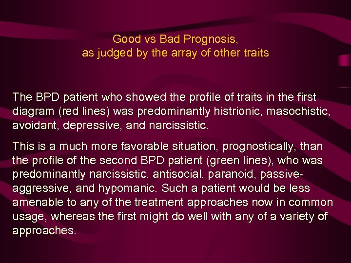 Good vs Bad Prognosis, as judged by the array of other traits The BPD