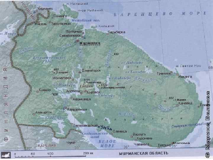 Мурманская область карта с городами и поселками на русском языке