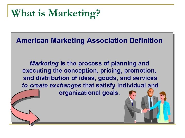 What is Marketing? American Marketing Association Definition Marketing is the process of planning and