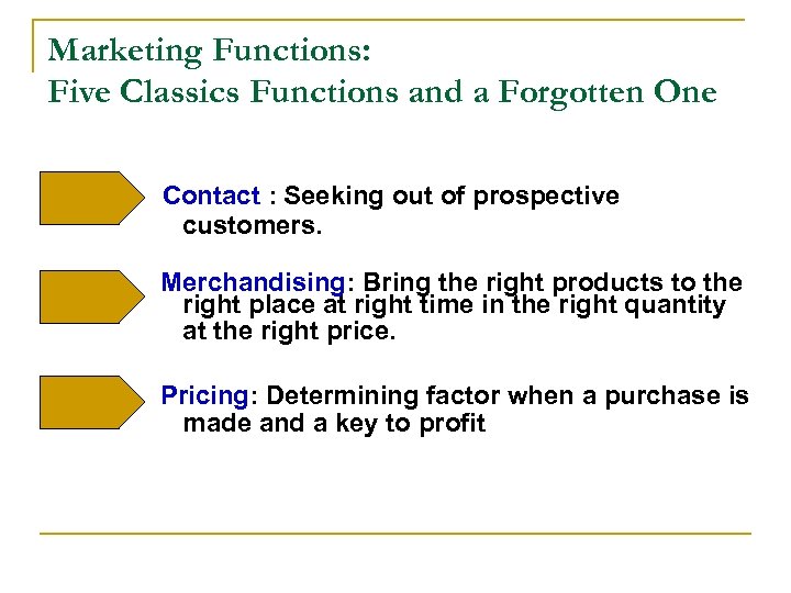 Marketing Functions: Five Classics Functions and a Forgotten One Contact : Seeking out of