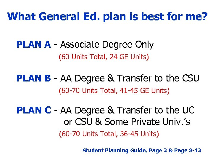 What General Ed. plan is best for me? PLAN A - Associate Degree Only