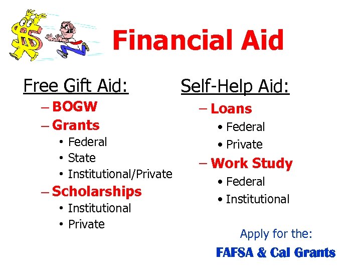 Financial Aid Free Gift Aid: – BOGW – Grants • Federal • State •