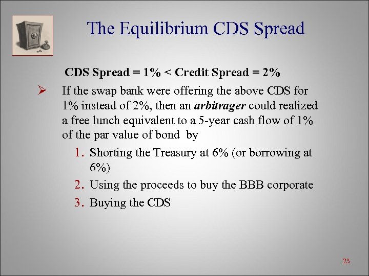 The Equilibrium CDS Spread = 1% < Credit Spread = 2% Ø If the